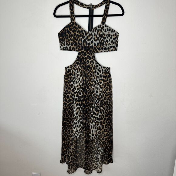 Xtaren Cheetah Print Strappy Hi-Low Open Side Sweetheart Neck Zip Back Dress S - Picture 14 of 14